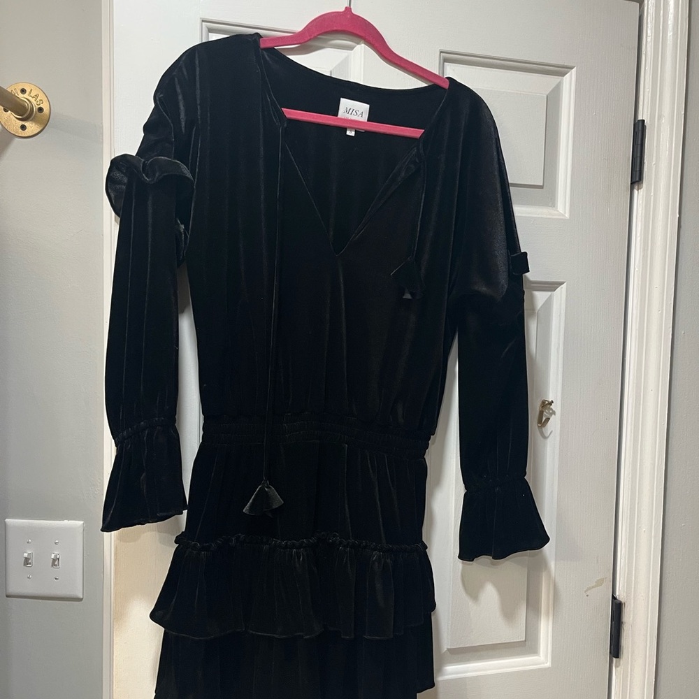Misa Los Angeles Lorena Black Velvet Long Sleeve Mini Dress
